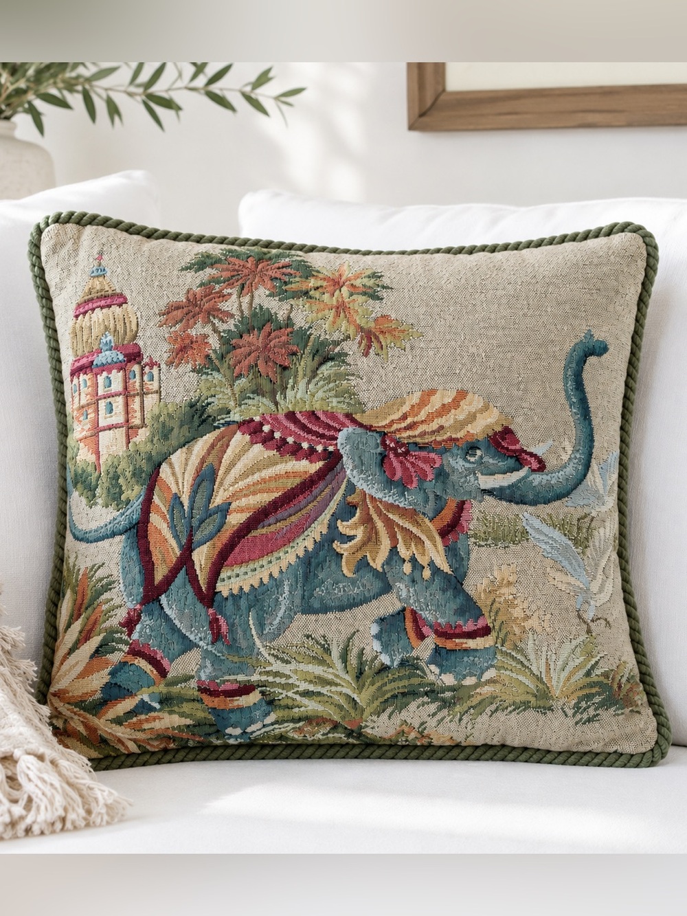 Ashford Court Elephant Tapestry Pillow 15x16 Safari Boho Accent Decor